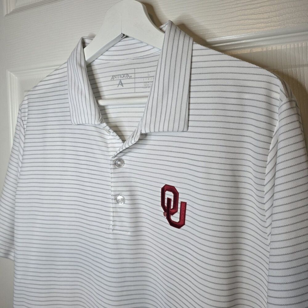 Antigua Oklahoma Sooners OU Embroidered White/Gray Striped Mens L